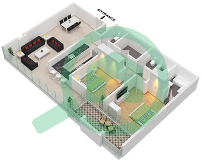 Botanica Tower - Planimetria del piano di 2 Camere Appartamento Unità 3