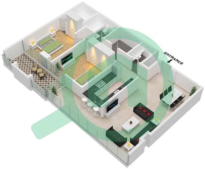 Botanica Tower - Planimetria del piano di 2 Camere Appartamento Unità 8