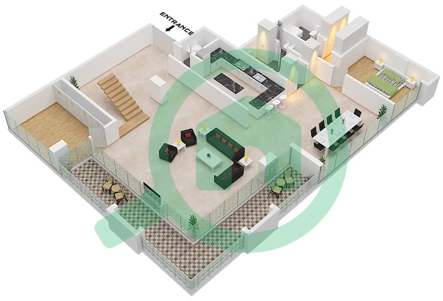 Unit 2 Floor Lower Botanica Tower - Grundriss für 5 Schlafzimmer Penthouse Einheit 2 Unit 2 Floor Lower interactive3D