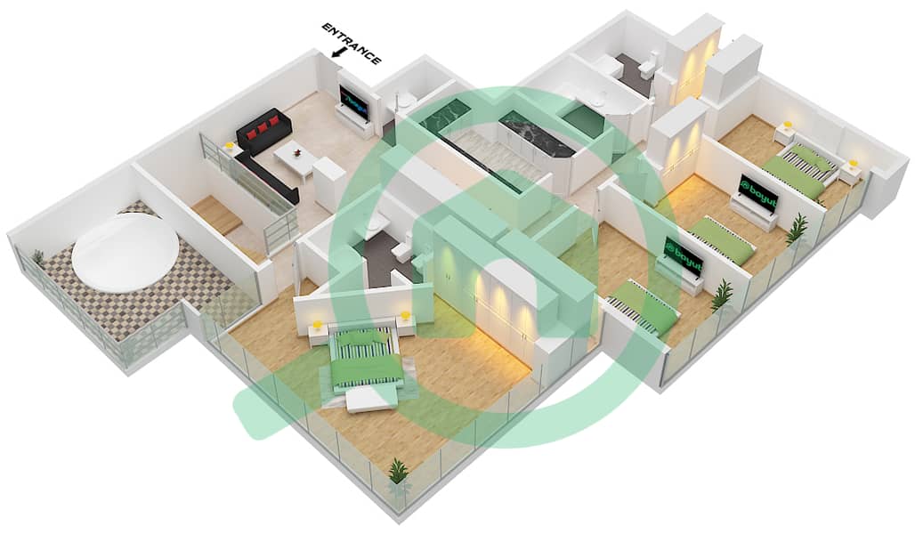 Unit 2 Floor Upper Botanica Tower - Grundriss für 5 Schlafzimmer Penthouse Einheit 2 Unit 2 Floor Upper interactive3D