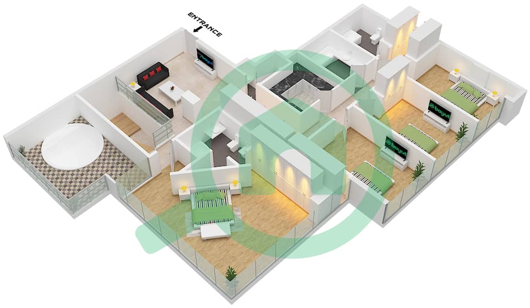 Unit 4 Floor Upper Botanica Tower - Planimetria del piano di 5 Camere Attico Unità 4 Unit 4 Floor Upper interactive3D
