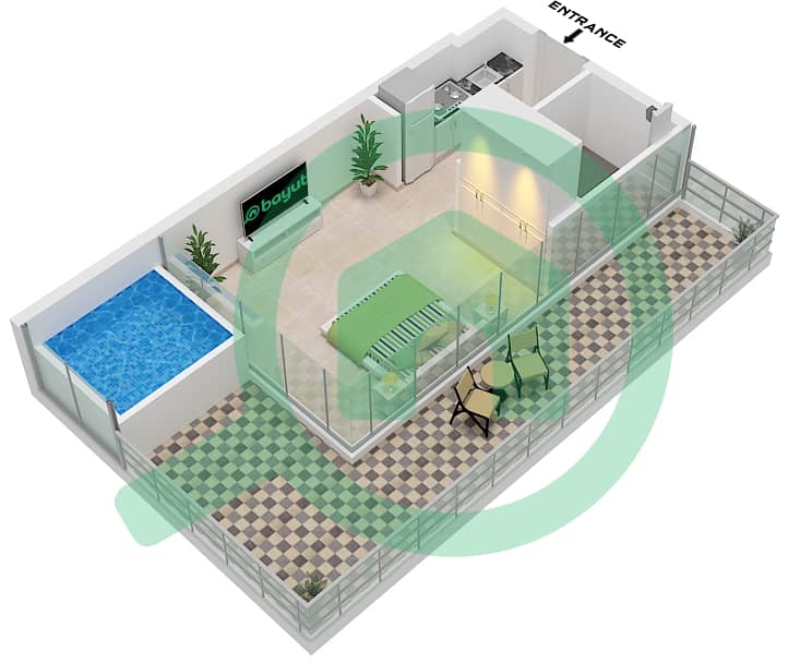 Building 2 - Studio Apartment Type/unit B / UNIT 1,2 FLOOR 5-26 Floor plan Type B Unit 2 Floor 5-19,22-26 
Unit 1 Floor 20-21 interactive3D