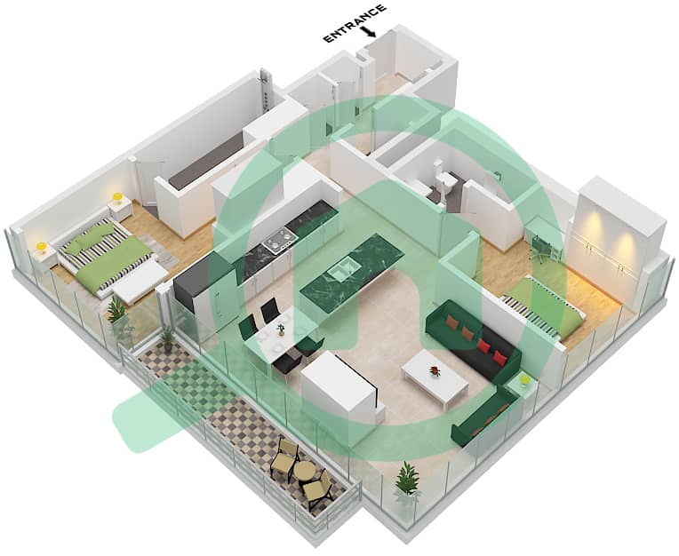 Marina Gate 2 - 2 Bedroom Apartment Unit 09 FLOOR 50 Floor plan Unit 09 Floor 50 interactive3D