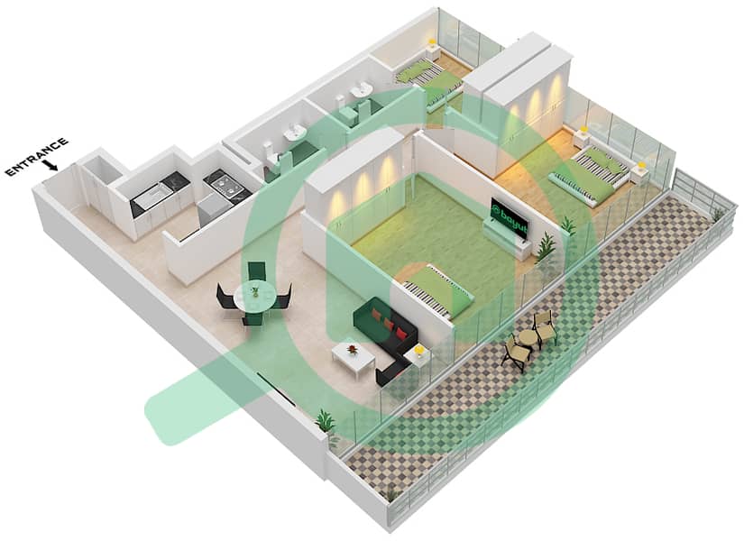 Floor plans for Type/unit B / UNIT 9 FLOOR 5 3-bedroom Apartments in ...