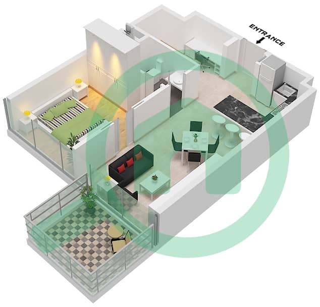 المخططات الطابقية لتصميم الوحدة 14 FLOOR 7 شقة 1 غرفة نوم - غولف جيت 2 Unit 14 Floor 7 interactive3D