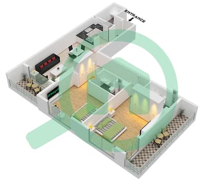 Time 3 - Grundriss für 2 Schlafzimmer Wohnung Typ B