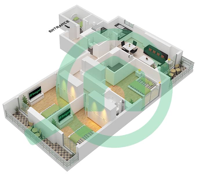 Time 3 - Grundriss für 3 Schlafzimmer Wohnung Typ A Type A interactive3D