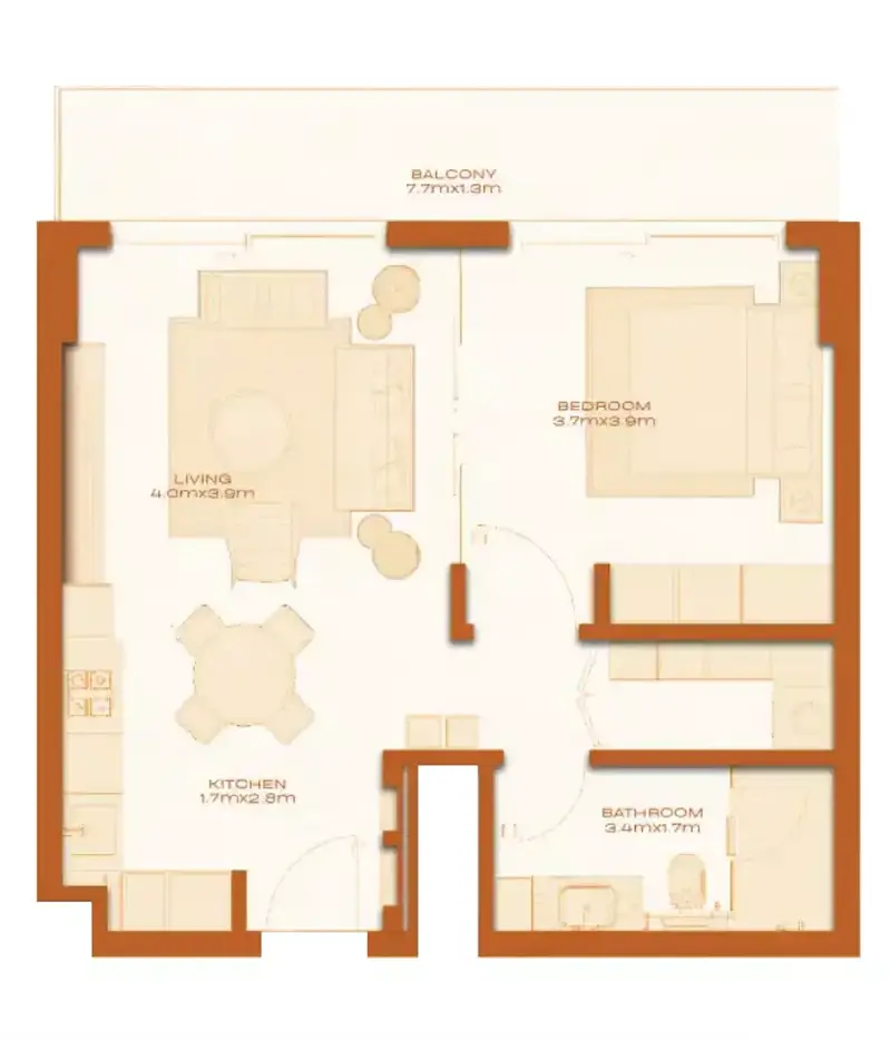 1 BR floor plan