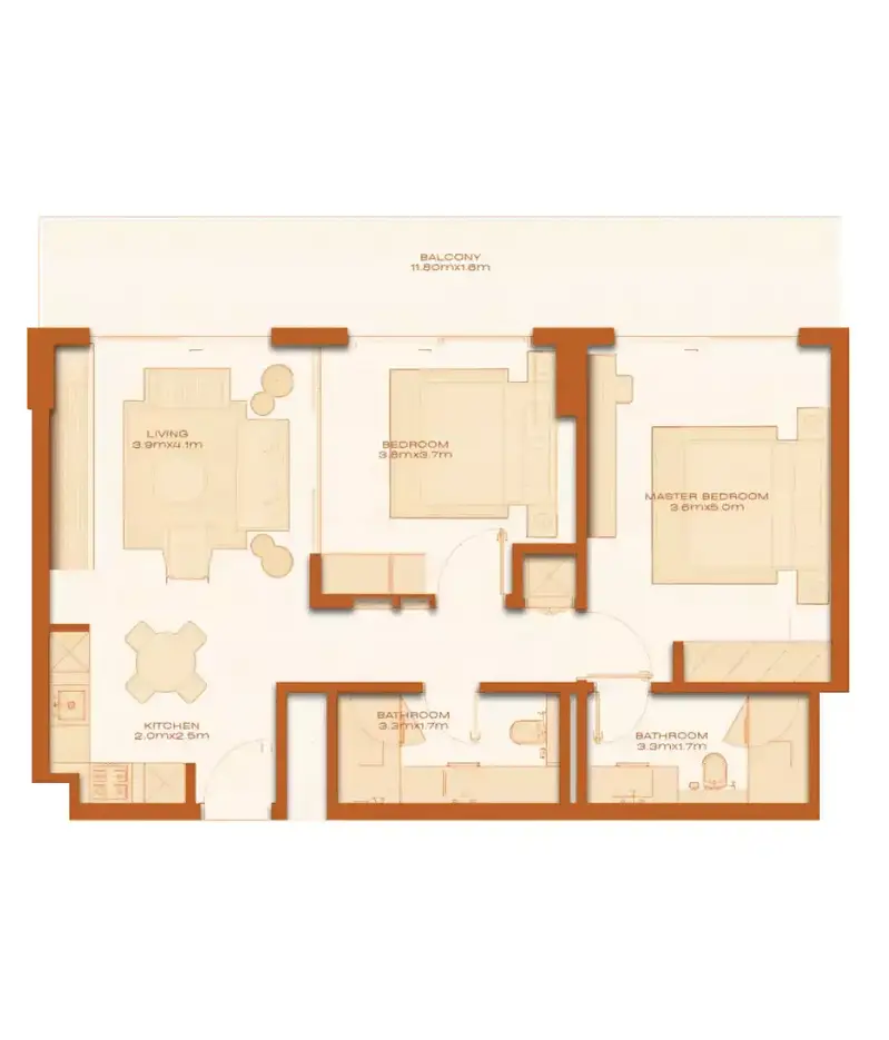 2 BR floor plan