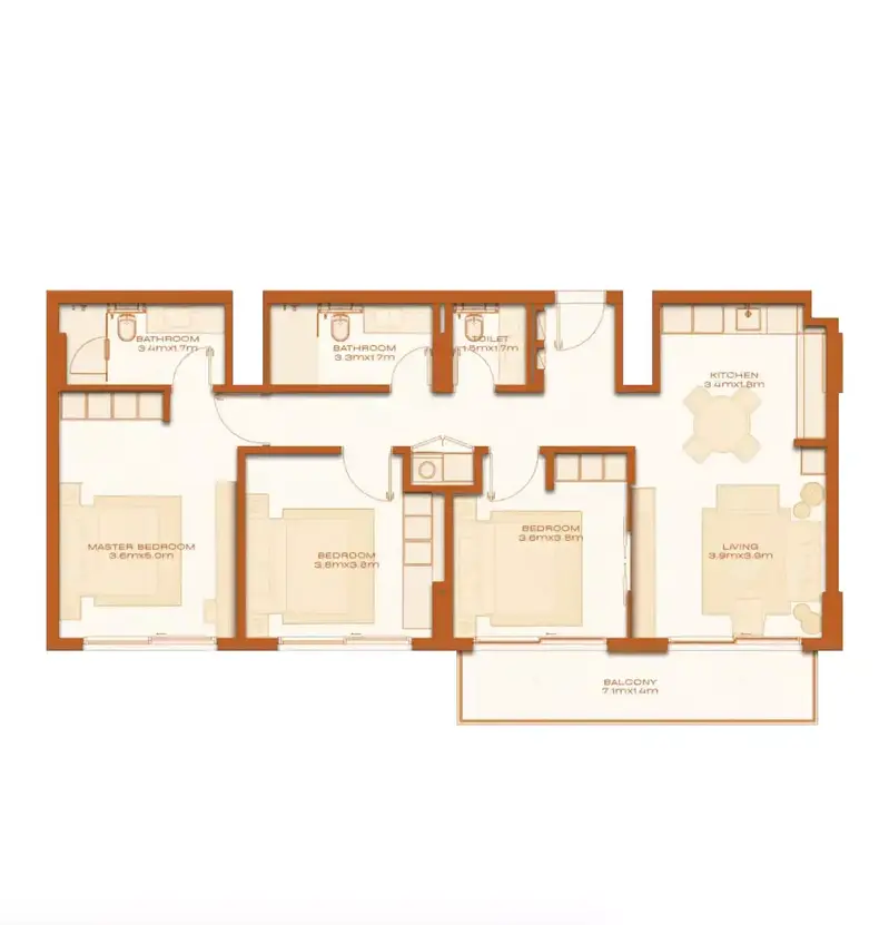 3 BR floor plan