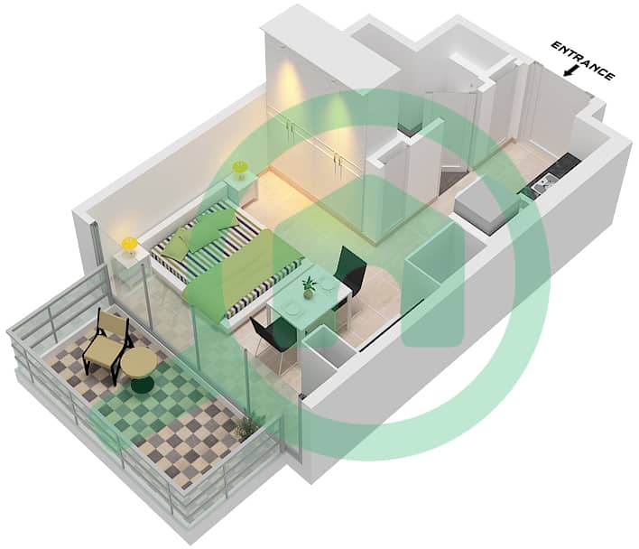 Azizi Wares - Studio Apartment Type/unit 1A / UNIT 01 FLOOR 2-7 Floor plan Type 1A Unit 01 Floor 2-7 interactive3D