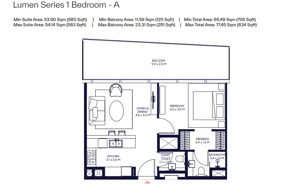 1 BR floor plan