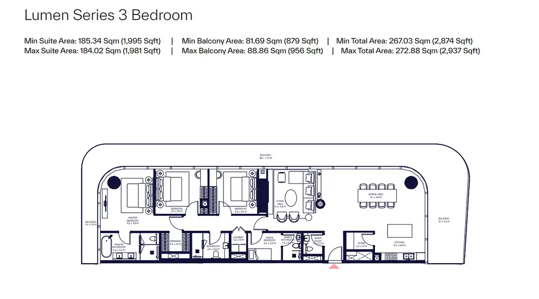3 BR floor plan