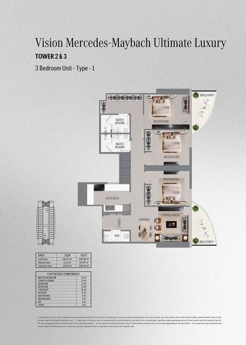 3 BR floor plan