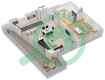 المخططات الطابقية لتصميم النموذج 1G شقة 1 غرفة نوم - مايان 3