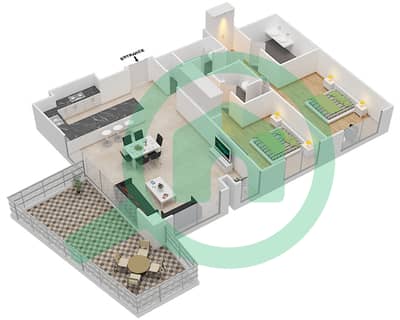 玛雅3号楼 - 2 卧室公寓类型2F.1戶型图