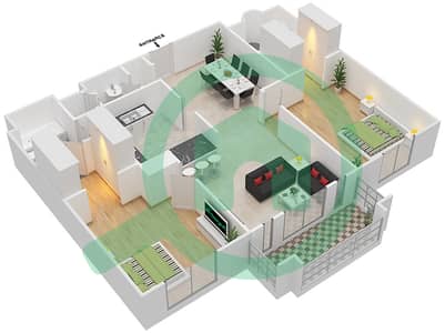 المخططات الطابقية لتصميم الوحدة 3 / FLOOR 1-2 شقة 2 غرفة نوم - يانسون 1