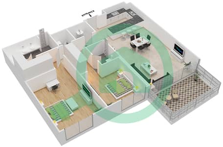 المخططات الطابقية لتصميم النموذج 2I شقة 2 غرفة نوم - مايان 3