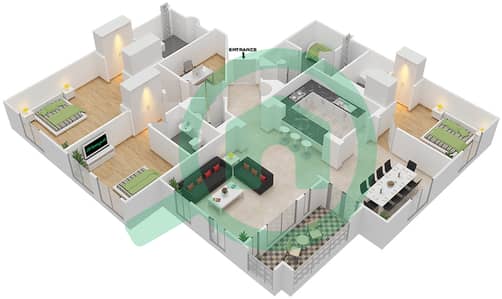 Янсун 1 - Апартамент 3 Cпальни планировка Единица измерения 4 / FLOOR 1-2