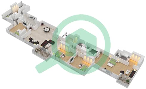 المخططات الطابقية لتصميم النموذج H شقة 4 غرف نوم - امواج 5