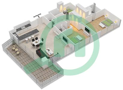 المخططات الطابقية لتصميم النموذج 2K.2 شقة 2 غرفة نوم - مايان 3