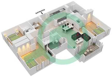 燕舒1号楼 - 3 卧室公寓单位9 / FLOOR 1-2戶型图
