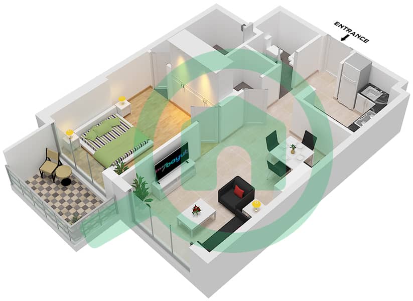 المخططات الطابقية لتصميم النموذج / الوحدة 1 / UNIT 3 FLOOR 3 شقة 1 غرفة نوم - ميزون الإليزيه 2 Type 1 Unit 3 Floor 3 interactive3D