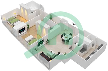 المخططات الطابقية لتصميم النموذج A1 شقة 2 غرفة نوم - مساكن جميرا ليفنج بالمركز التجاري العالمي