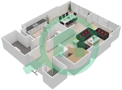 المخططات الطابقية لتصميم النموذج D شقة 3 غرف نوم - مساكن جميرا ليفنج بالمركز التجاري العالمي