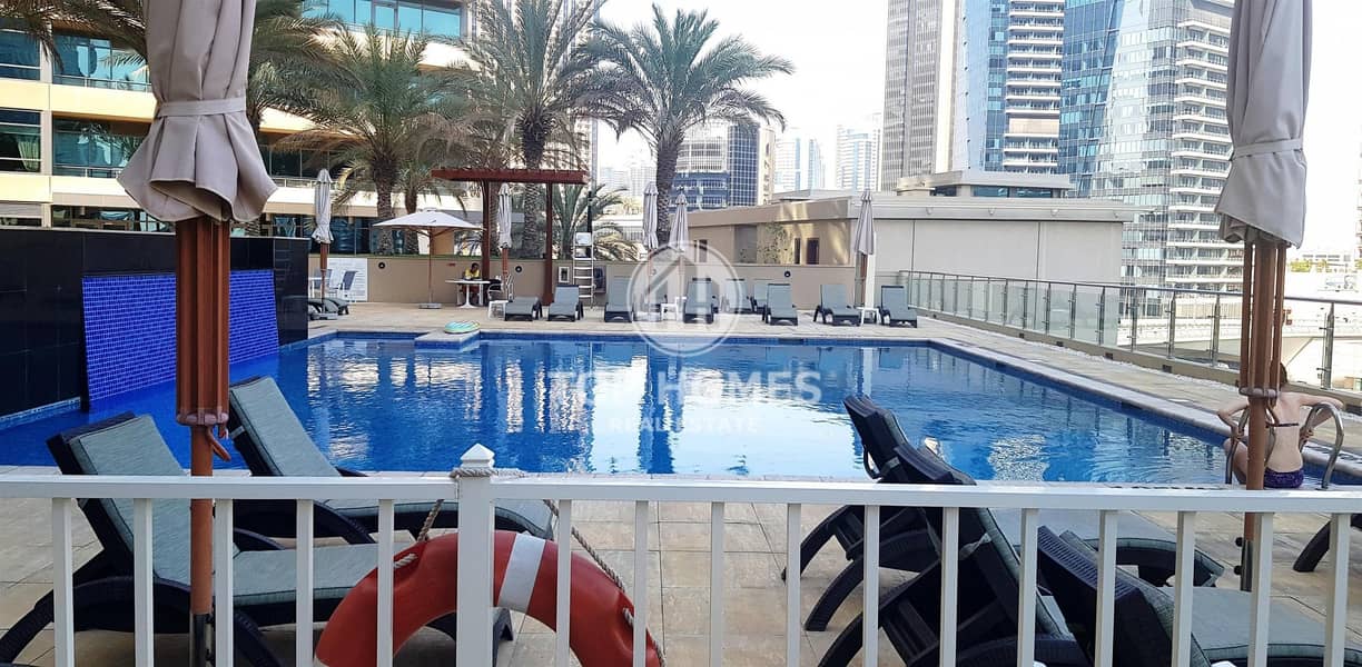 Free chiller | Spacious 1 BR apt with pool view
