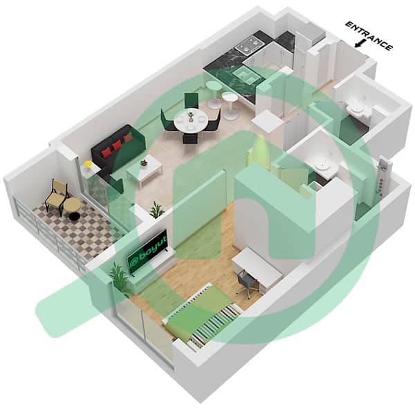 Type 1 Unit A-207, Floor 2