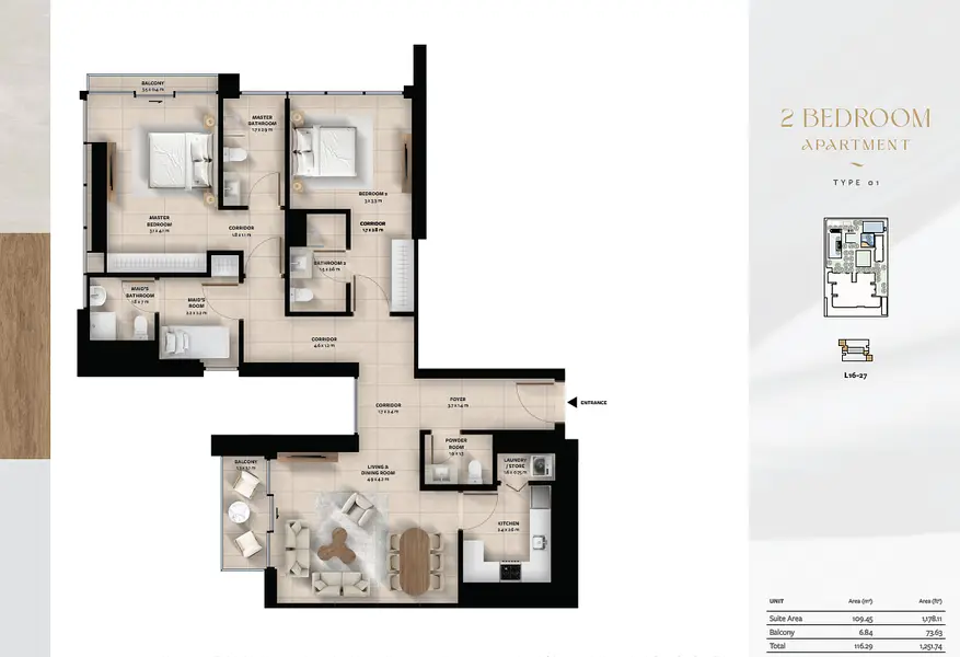 2 BR floor plan