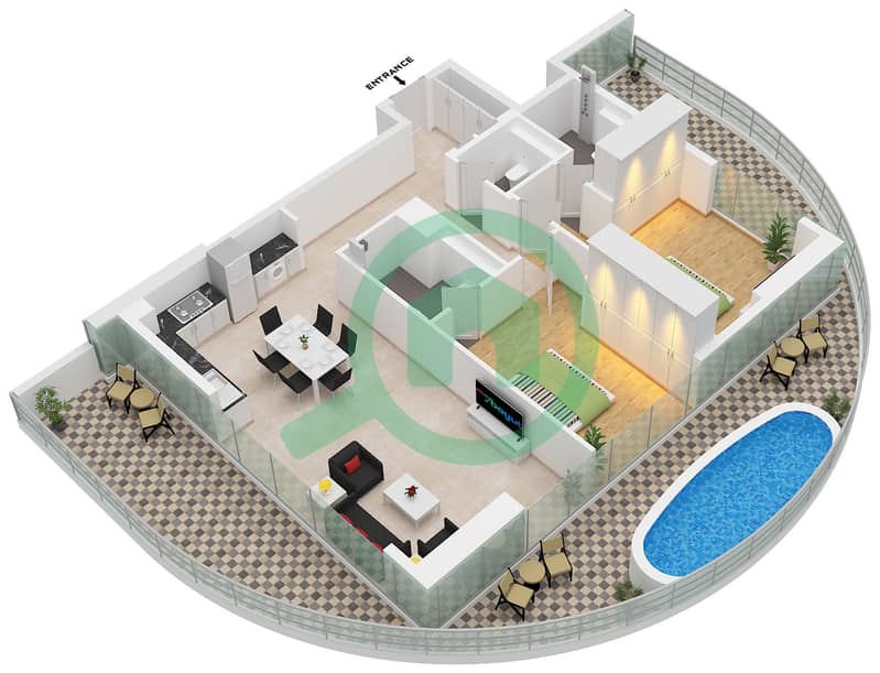 Electra - 2 Bedroom Apartment Type/unit 2 / UNIT 9 Floor plan Type 2 Unit 9 interactive3D