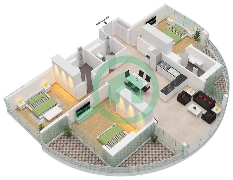Electra - 3 Bedroom Apartment Type/unit 1 / UNIT 9 Floor plan Type 1 Unit 9 interactive3D