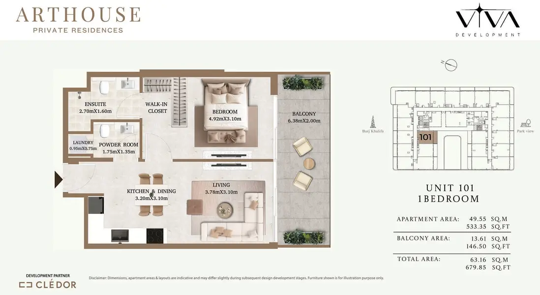 1 BR floor plan