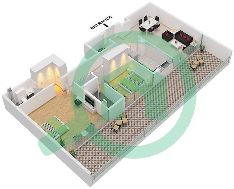 Suite 2 Floor 5 Al Serh Residences 11 - 2 Bedroom Apartment Suite 2 FLOOR 5 Floor plan Suite 2 Floor 5 interactive3D
