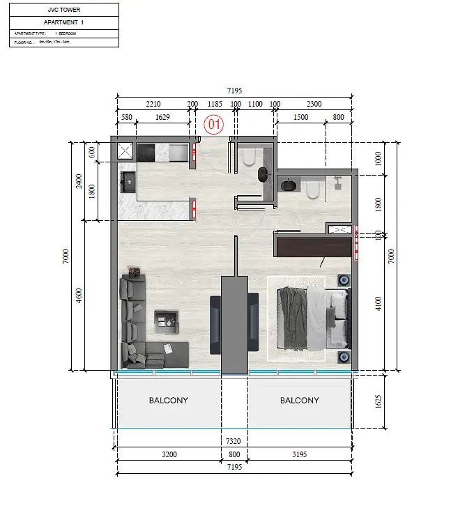 1 BR floor plan