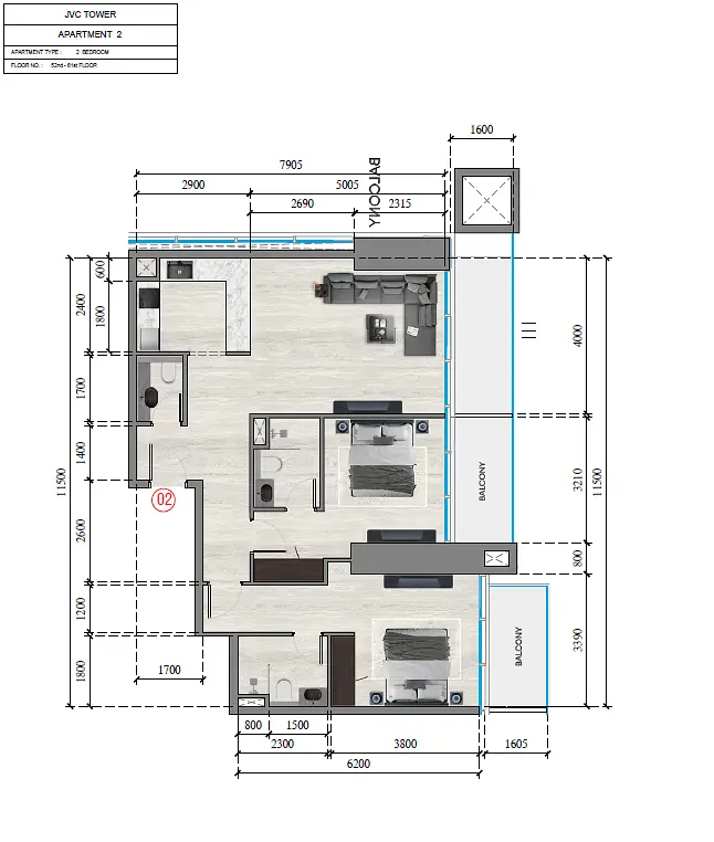 2 BR floor plan