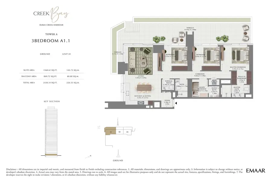 3 BR floor plan