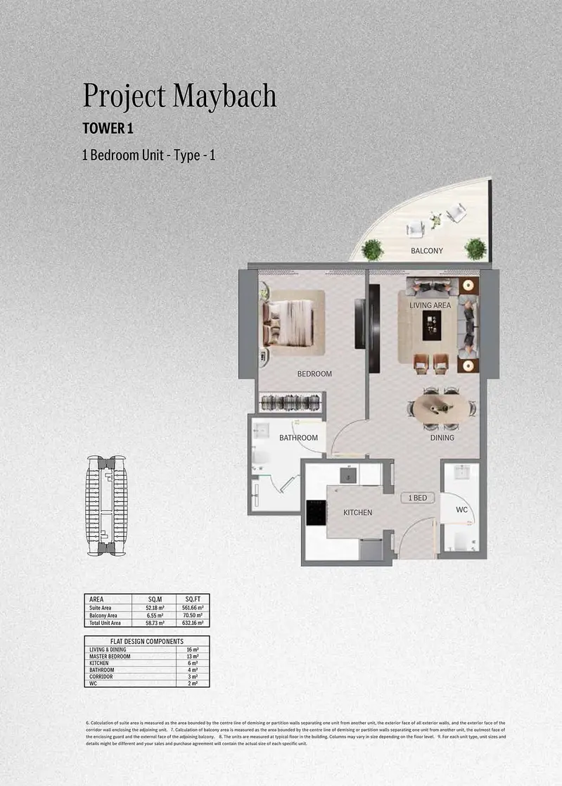 1 BR floor plan
