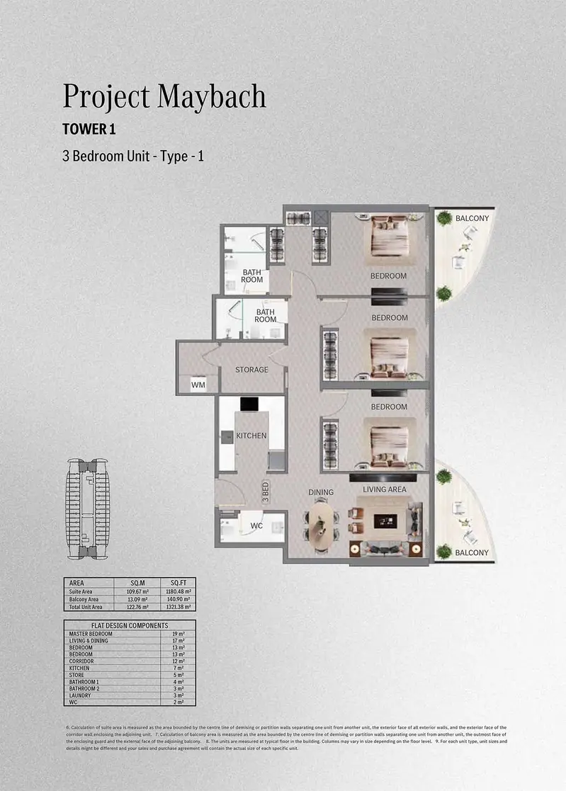 3 BR floor plan
