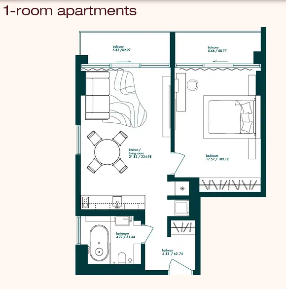 1 BR floor plan