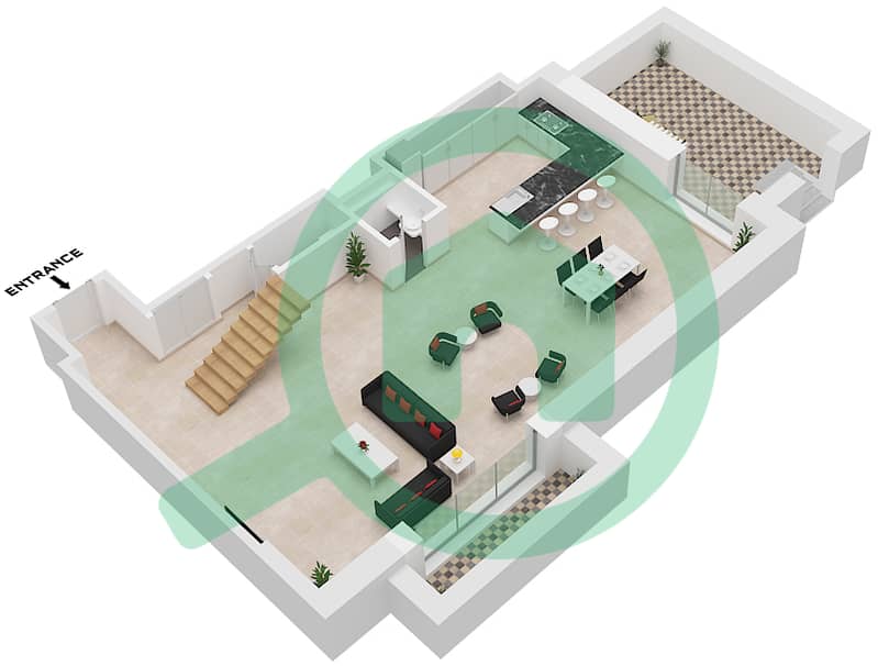المخططات الطابقية لتصميم النموذج C شقة 2 غرفة نوم - سما ياس Type C Floor Ground interactive3D