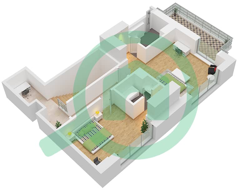 المخططات الطابقية لتصميم النموذج C شقة 2 غرفة نوم - سما ياس Type C Floor First interactive3D