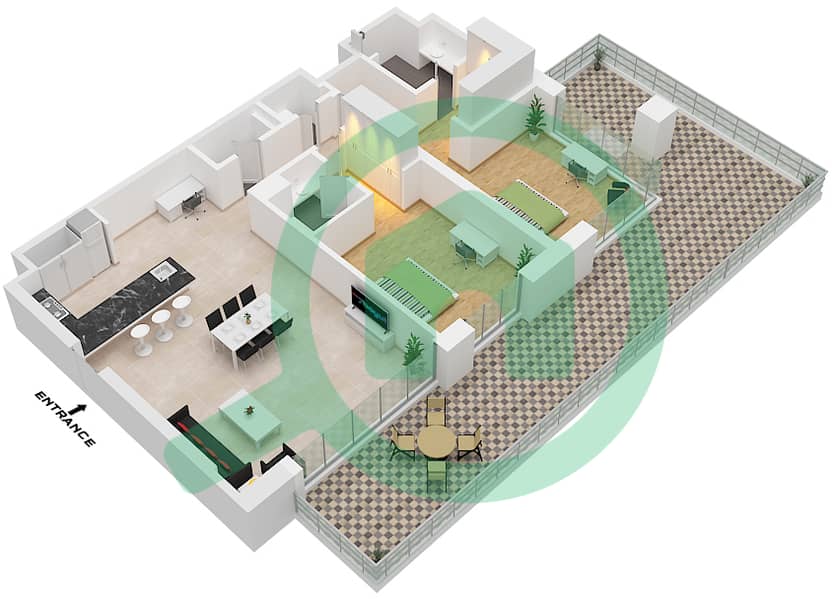 Sama Yas - 2 Bedroom Apartment Type B Floor plan Type B interactive3D