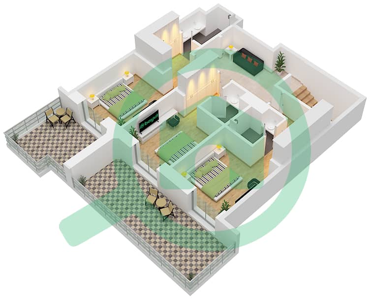 Sama Yas - 3 Bedroom Apartment Type D Floor plan Type D Floor First interactive3D