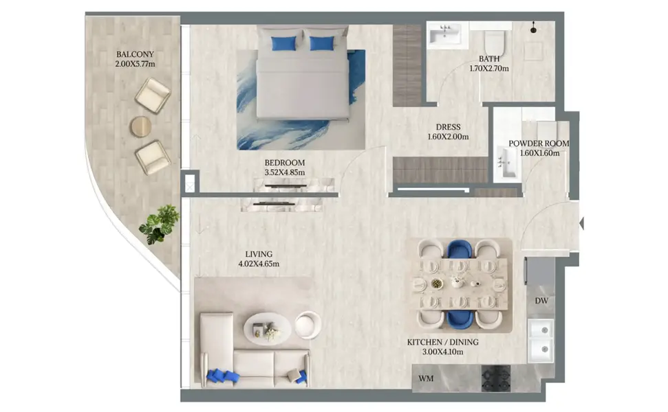 1 BR floor plan