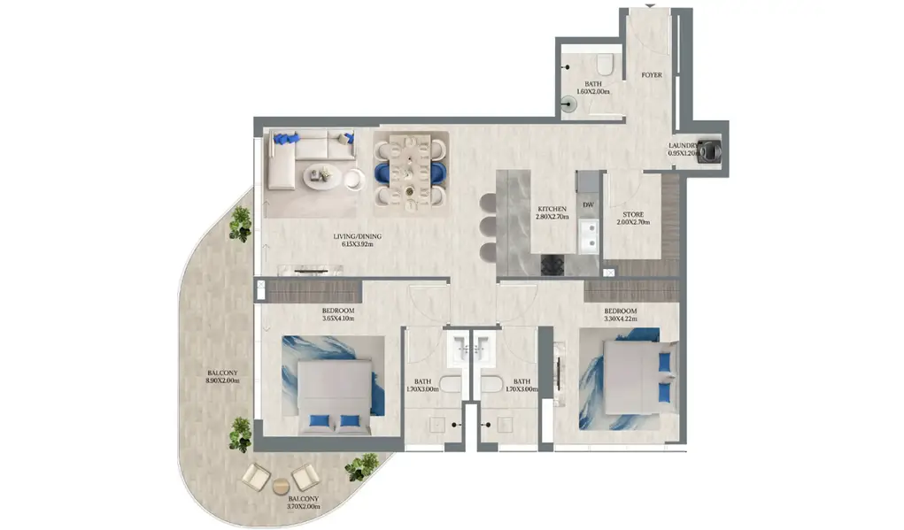 2 BR floor plan