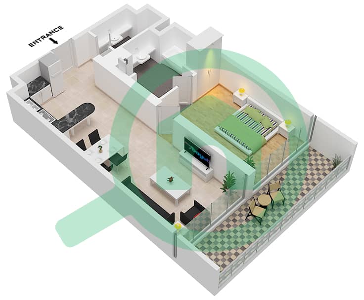 Type A Unit 09 Floor 12 Lake View Tower - 1 Bedroom Apartment Type/unit A / UNIT 09 FLOOR 12 Floor plan Type A Unit 09 Floor 12 interactive3D