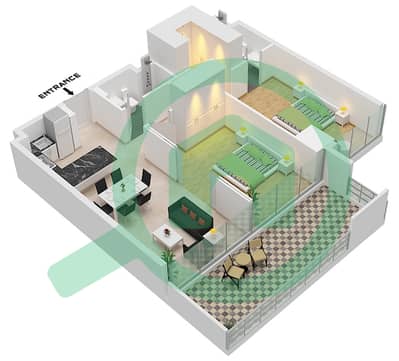 المخططات الطابقية لتصميم النموذج / الوحدة B / UNIT 09 FLOOR 17 شقة 2 غرفة نوم - غولف جيت 2